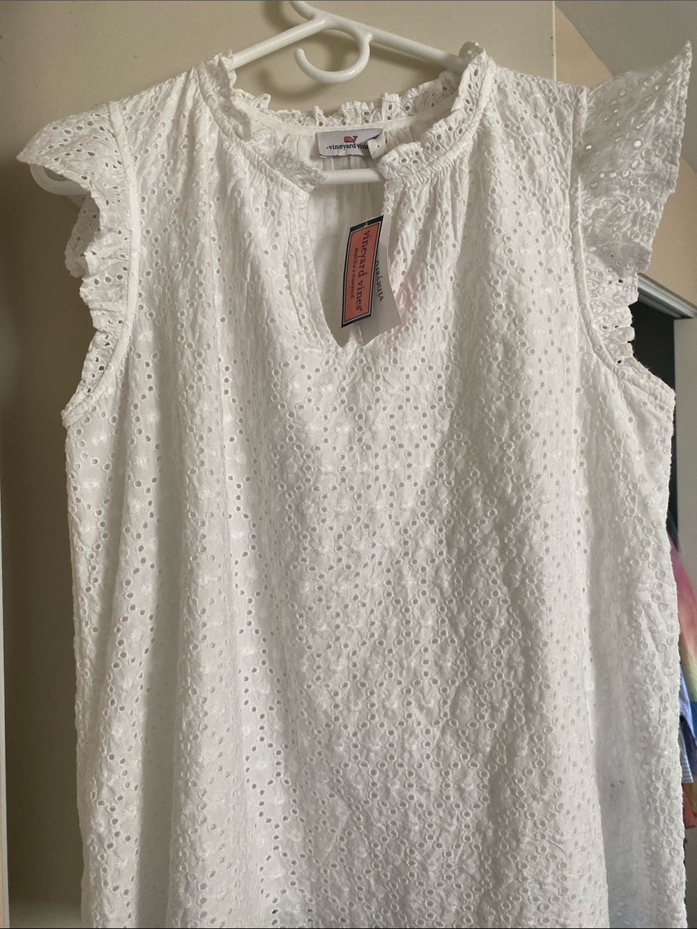 Vineyard Vines White Broderie Anglaise Flutter Sleeve Tunic